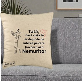 Cadou pentru Tata - Perna Personalizata Tata Nemuritor Joaca in Aer, 40x40 cm, Bej, Husa Detasabila, Perna Inclusa, BEKZ®