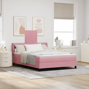 vidaXL Pat box spring cu saltea, roz, 160x200 cm, catifea