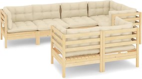vidaXL Set mobilier grădină cu perne crem, 7 piese, lemn masiv pin
