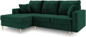 Canapea extensibilă cu spațiu de depozitare Mazzini Sofas Muguet, pe partea stângă, verde