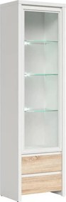 Vitrina KASPIAN, alb/stejar sonoma, PAL/sticla securizata, 56x41x201 c
