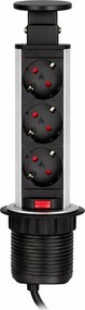 Priză încorporabilă în blat Lift Box Design Light, 3 prize Schuko, negru, D:71 mm Plastic, Negru, D:71 mm; H:285 mm