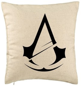 Perna Decorativa cu Assasin&apos;s Creed Fans 2, 40x40 cm, Bej, Husa Detasabila, Burduf