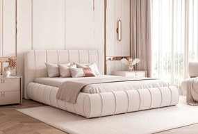 Pat Stripe 160 x 200 Cm, Lada depozitare, Tapiterie Catifea Bej