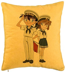 Perna Decorativa cu Detective Conan 2, 40x40 cm, Galben, Husa Detasabila, Burduf