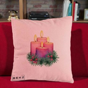 Perna Decorativa Lumanari Advent Roz-Violet, 40x40 cm, Roz, Husa Detasabila, Perna Inclusa, BEKZ®