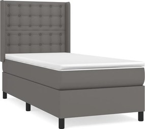 vidaXL Pat box spring cu saltea, gri, 80x200 cm, piele ecologică