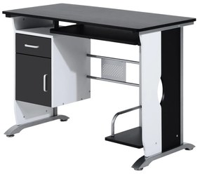 HOMCOM Birou pentru PC cu raft pentru tastatura, sertar si dulap, birou modern din MDF si metal, 100x52x75 cm, alb si negru
