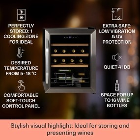 Vinamour 16 Uno, Frigider pentru vin, 16 sticle /42l, 5-18°C, 41 dB, sticlă