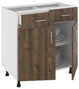 Corp Baza Karo, 2 Sertare, 2 Usi, Stejar Bronz/Alb, 80 x 50 x 80 cm