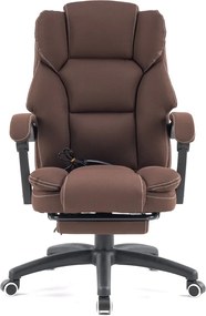 Scaun directorial, Masaj si Incalzire in 7 puncte, spatar rabatabil, suport pentru picioare, material textil premium, Maro inchis