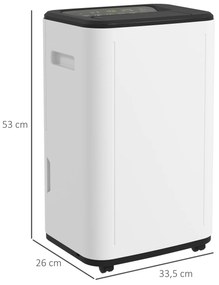 HOMCOM Dezumidificator Electric Rezervor Apă 6 L 20L/zi cu 3 Moduri 2 Trepte Temporizator 33,5x26x53 cm Alb | Aosom Romania