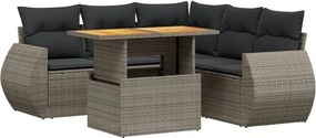 vidaXL Set mobilier grădină cu perne, 6 piese, gri, poliratan