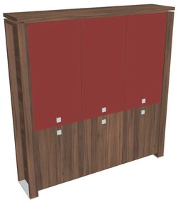Dulap înalt Verno+ 200 x 46 x 210 cm, uși combinate, nuc / roșu