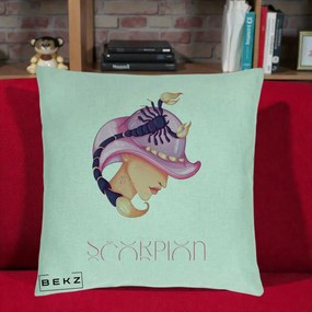 Perna Personalizata Zodiac Scorpion Cowgirl, 40x40 cm, Verde Menta, Husa Detasabila, Perna Inclusa, BEKZ®