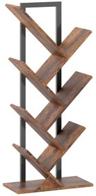HOMCOM Bibliotecă Raft cu 7 Nivele Îngustă în Forma de Lemn pentru Birou, Brun Rustic | Aosom Romania