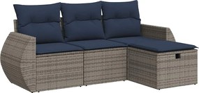 vidaXL Set canapea de grădină cu perne, 4 piese, gri, poliratan