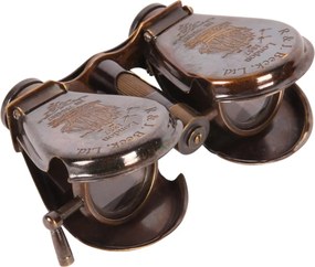 Binoclu decorativ din alamă, bronz, aspect vintage, pliabil, cu corabie gravată, finisaj oxidat, 5 x 12,5 x 8 cm, „Corsaire”