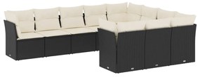 3250055 vidaXL Set canapele de grădină cu perne, 10 piese, negru, poliratan