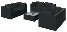 3102304 vidaXL Set mobilier de grădină cu perne, 7 piese, negru, poliratan