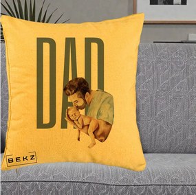 Cadou pentru Tata - Perna Personalizata DAD Tata si Nou-Nascut, 40x40 cm, Galben, Husa Detasabila, Perna Inclusa, BEKZ®