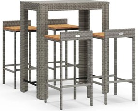 vidaXL Set bar pentru grădină, 5 piese, gri, poliratan/lemn acacia