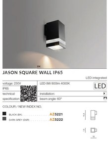 Aplica LED pentru iluminat exterior IP65 JASON SQ DGR