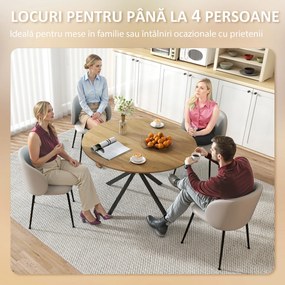 HOMCOM Masă Rotundă de Sufragerie pentru 4 Persoane cu Structură din Oțel Ø120x75 cm Stejar | Aosom Romania