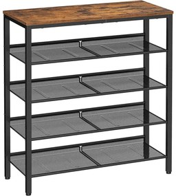 Suport Pentru Pantofi Cu 5 Niveluri, Cu Rafturi Reglabile, Maro Vintage Si Negru, 75 Cm