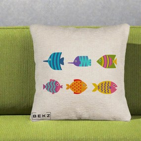 Perna Decorativa Pesti Colorati Cartoon, 40x40 cm, Bej Canapea, Husa Detasabila, Perna Inclusa, BEKZ®