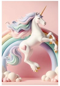 Tablou lume roz cu unicorn și curcubeu