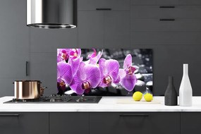 Panou sticla bucatarie Pietre florale flori violet negru
