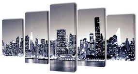 Set de tablouri panza, monocrom, imprimeu New York Skyline, 100x50 cm 100 x 50 cm, New York monocrom
