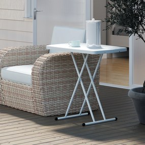 Outsunny Măsuță de Cafea Pliabilă, Reglabilă pe Înălțime și Portabilă, cu Blat HDPE și Cadru Metalic, 76x50x74 cm, Alb | Aosom Romania