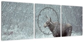 Tablou - Elan într-o pădure înzăpezită (cu ceas) (90x30 cm)