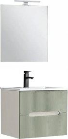 Trent mobilier de baie 60 cm lavoar ceramic (2 sertare) cu oglindă 60x80 cm alb-verde