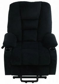 Fotoliu Electric Power Lift&Recliner, ridicare și rabatare, masaj și incalzire, porturi USB, suporturi pentru pahare, buzunare laterale, telecomenzi, textil, Negru