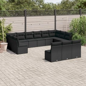 3250224 vidaXL Set mobilier de grădină cu perne, 13 piese, negru, poliratan