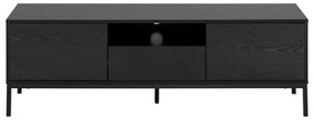Comodă TV neagră cu aspect de lemn de frasin 140x45 cm Seaford – Actona