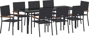 vidaXL Set de masă pentru grădină cu pernă 9 pcs Negru poliratan
