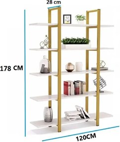 Biblioteca Lana din metal auriu 178x120x28 cm