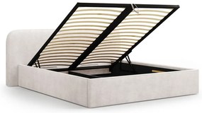 Pat matrimonial alb tapițat cu spațiu de depozitare cu somieră 160x200 cm Elizabeth – Micadoni