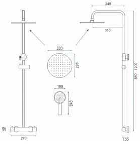 REA-P2323 - Set de duș PAROT cu baterie termostatică, finisaj auriu periat