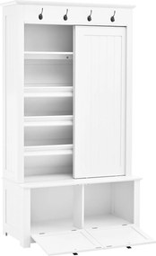 Dulap de hol cu uși glisante și compartiment pentru pantofi integrat, sistem de depozitare multifuncțional cu cârlige, 100x50x180 cm, Alb