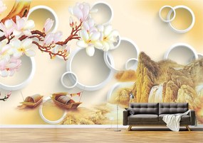Tapet Premium Canvas - Abstract flori si cercuri