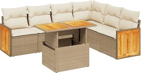 vidaXL Set canapele de grădină, 7 piese, cu perne, bej, poliratan