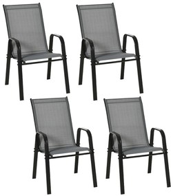 Outsunny Set de 4 Scaune de Grădină Stivuibile, Scaune de Exterior cu Cotiere din Metal și Țesătură Respirabilă, 54x75.5x95 cm, Gri | Aosom Romania