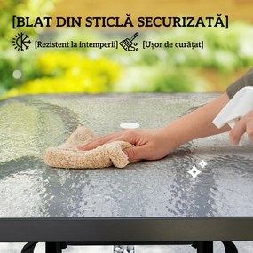 Outsunny Masă de Grădină pentru 4 Persoane cu Gaură pentru Umbrelă Ø54 mm, 96,5x96,5x70 cm, Negru | Aosom Romania
