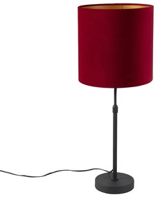 Lampă de masă neagră cu abajur din catifea roșie cu auriu 25 cm - Parte