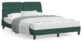 3213852 vidaXL Cadru de pat cu lumini LED, verde închis, 140x190 cm, catifea